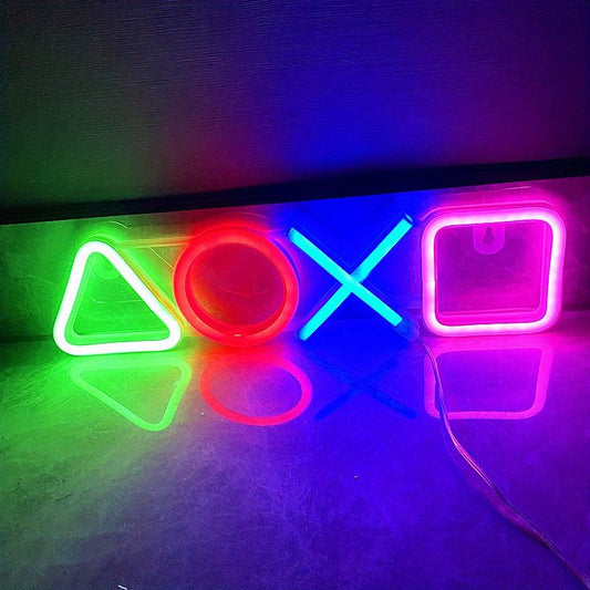 1pc PS Game Symbol Shape Neon Sign, PS Game Chart Lamp Battery/USB Power Supply, Used For Table And Wall Decoration Lights, Suitable For Game Room Dormitory Day Home Decoration, 13.7x3.4in - Renee Lane Company