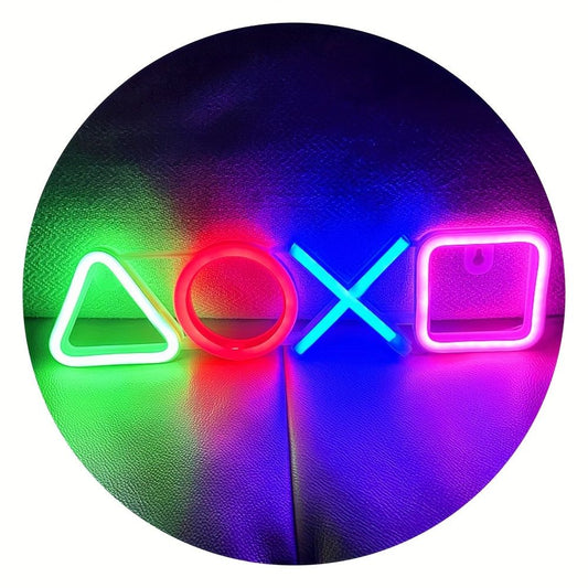 1pc PS Game Symbol Shape Neon Sign, PS Game Chart Lamp Battery/USB Power Supply, Used For Table And Wall Decoration Lights, Suitable For Game Room Dormitory Day Home Decoration, 13.7x3.4in - Renee Lane Company