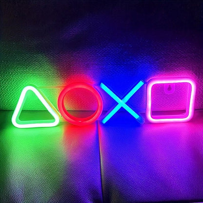 1pc PS Game Symbol Shape Neon Sign, PS Game Chart Lamp Battery/USB Power Supply, Used For Table And Wall Decoration Lights, Suitable For Game Room Dormitory Day Home Decoration, 13.7x3.4in - Renee Lane Company