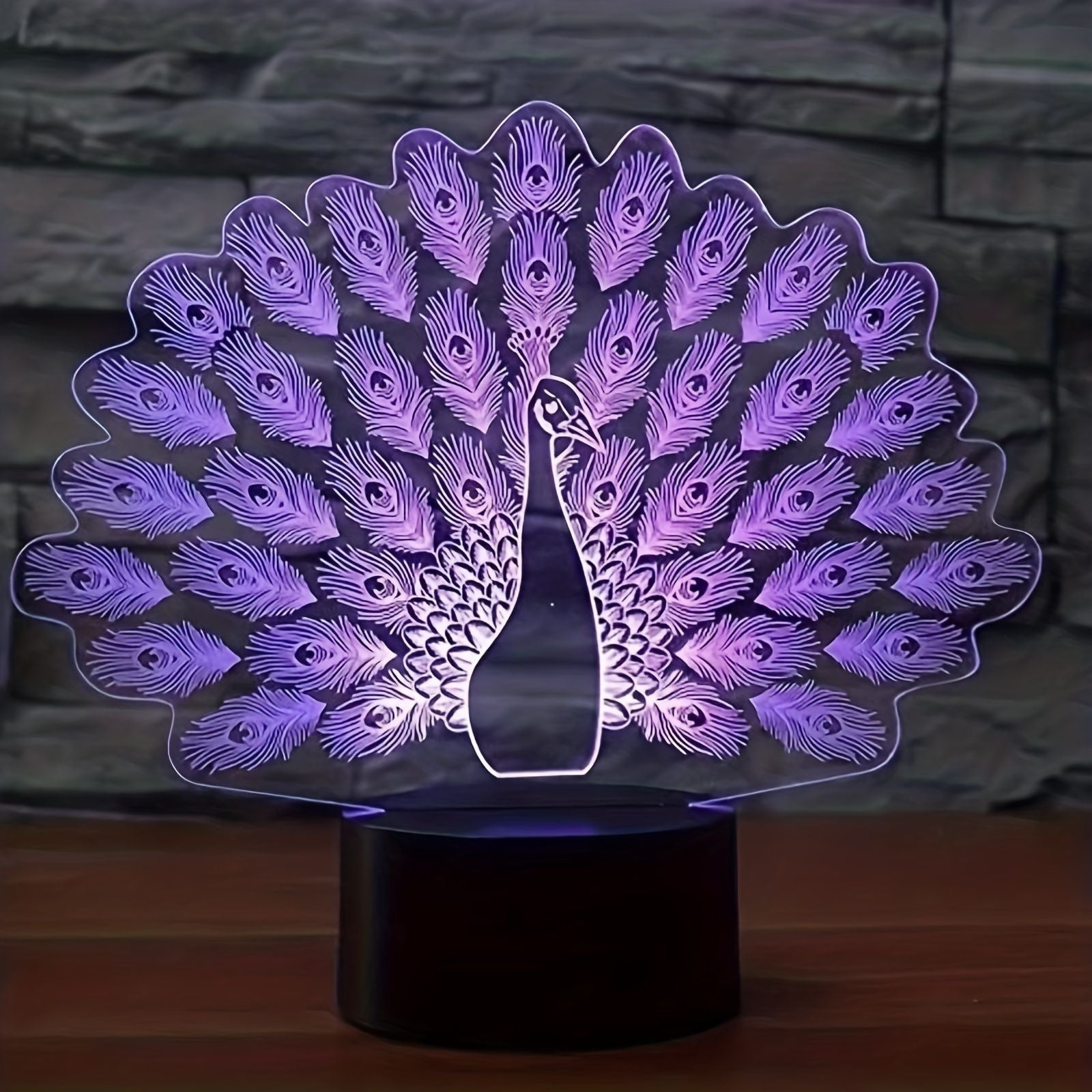 1pc Peacock 3D Illusion Lamps Nightlight With Remote Control, 16 Colors Touch Switch Table Desk Lamps Holiday Xmas Birthday Toys Gifts For Baby Nursery Toddler - Renee Lane Company