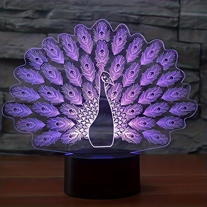 1pc Peacock 3D Illusion Lamps Nightlight With Remote Control, 16 Colors Touch Switch Table Desk Lamps Holiday Xmas Birthday Toys Gifts For Baby Nursery Toddler - Renee Lane Company