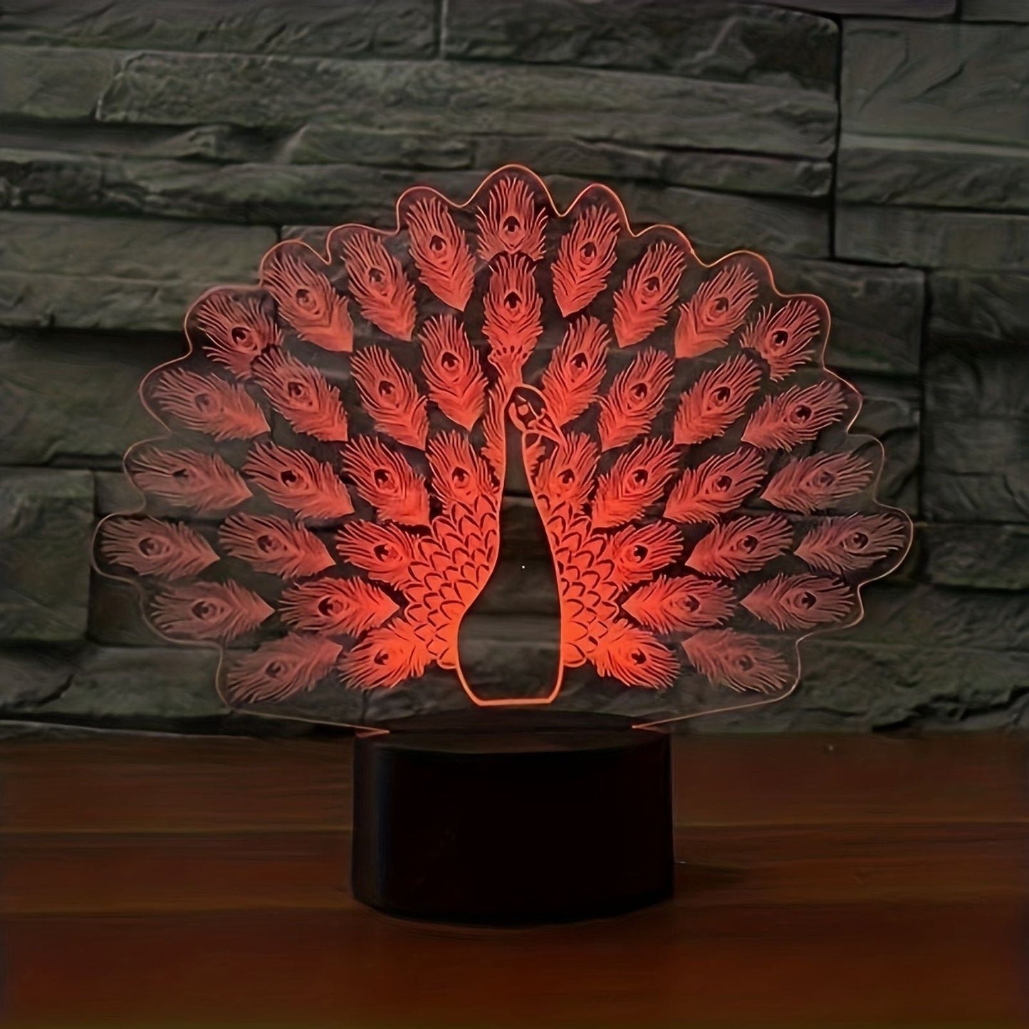 1pc Peacock 3D Illusion Lamps Nightlight With Remote Control, 16 Colors Touch Switch Table Desk Lamps Holiday Xmas Birthday Toys Gifts For Baby Nursery Toddler - Renee Lane Company