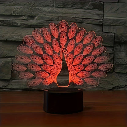1pc Peacock 3D Illusion Lamps Nightlight With Remote Control, 16 Colors Touch Switch Table Desk Lamps Holiday Xmas Birthday Toys Gifts For Baby Nursery Toddler - Renee Lane Company