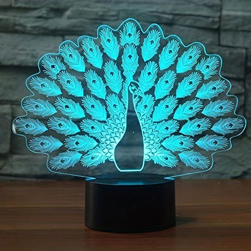 1pc Peacock 3D Illusion Lamps Nightlight With Remote Control, 16 Colors Touch Switch Table Desk Lamps Holiday Xmas Birthday Toys Gifts For Baby Nursery Toddler - Renee Lane Company