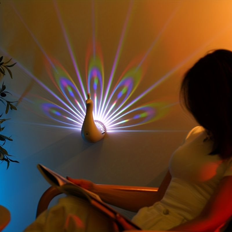 1pc Peacock Projection Lamp, LED Night Light Wall Table Projection Lamp, Decorative Mood Droplight For Kids As Birthday Gifts For Women (Pink) - Renee Lane Company