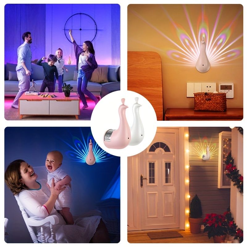 1pc Peacock Projection Lamp, LED Night Light Wall Table Projection Lamp, Decorative Mood Droplight For Kids As Birthday Gifts For Women (Pink) - Renee Lane Company
