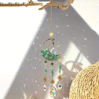 1pc Rainbow Maker Sun Catcher - Indoor/Outdoor Window Prism Moon Mini Dream Catcher with Crystals and Healing Stones - Garden Tree Decorations - Renee Lane Company
