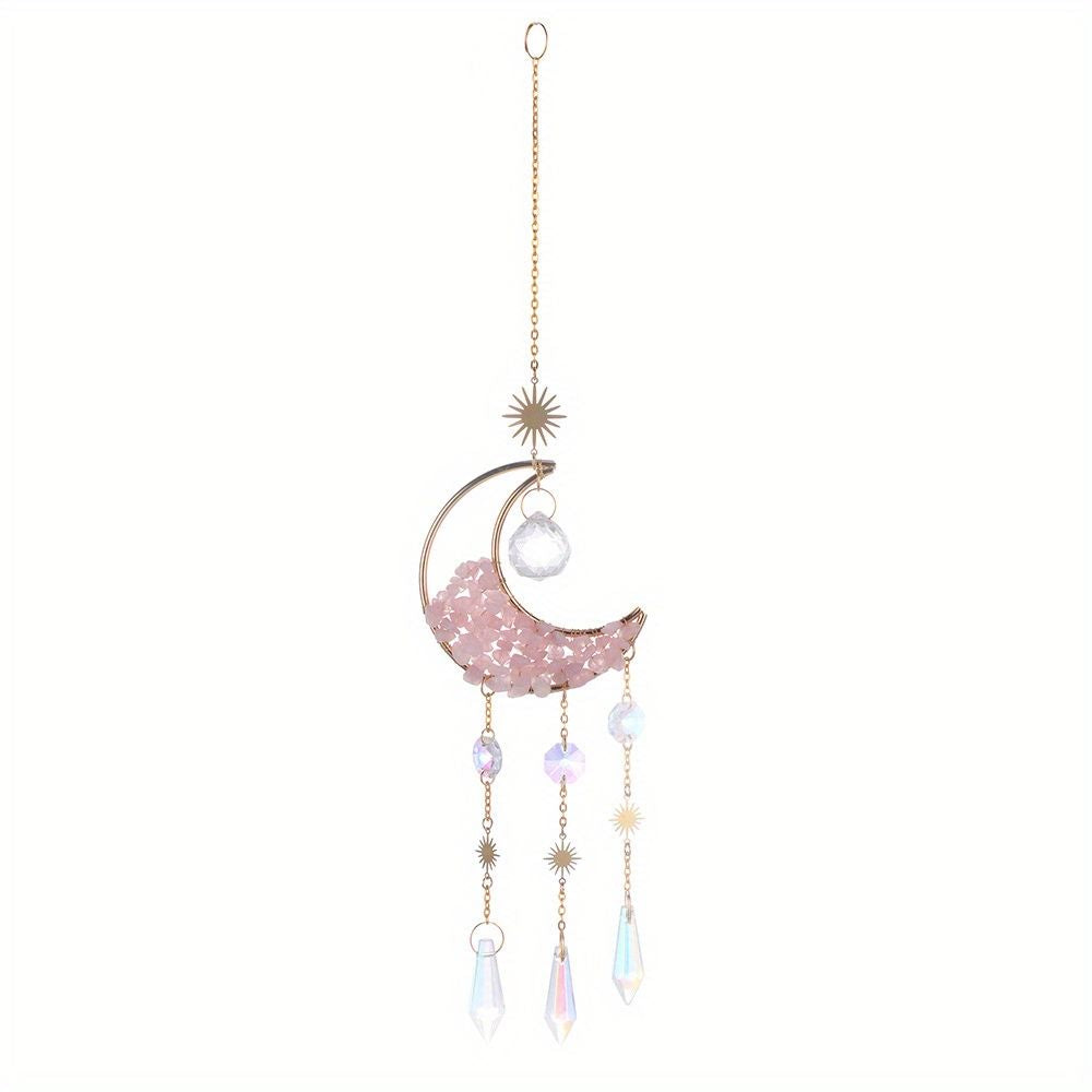 1pc Rainbow Maker Sun Catcher - Indoor/Outdoor Window Prism Moon Mini Dream Catcher with Crystals and Healing Stones - Garden Tree Decorations - Renee Lane Company