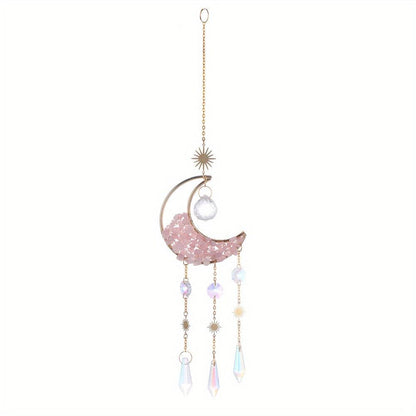 1pc Rainbow Maker Sun Catcher - Indoor/Outdoor Window Prism Moon Mini Dream Catcher with Crystals and Healing Stones - Garden Tree Decorations - Renee Lane Company