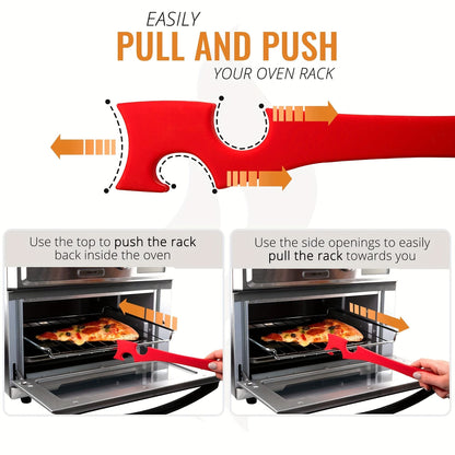 1pc Silicone Oven Rack Push Pull Tool With Longer Handle Ideal For Kitchen Oven; Toaster Oven; Air Fryer; Convection Oven And Small Kitchen Appliances - Renee Lane Company