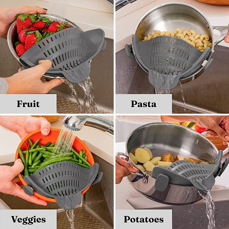 1pc Silicone Pot Strainer And Pasta Strainer, Adjustable Silicone Clip On Strainer For Pots, Pans, And Bowls, Kitchen Gadgets - Renee Lane Company