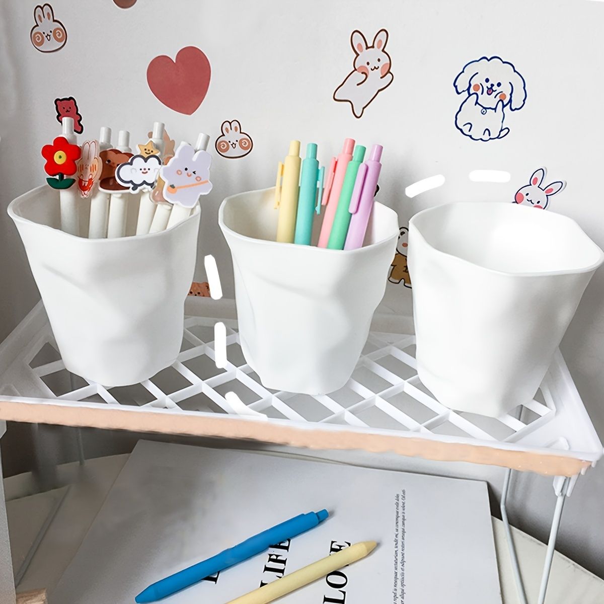 1pc Simple Style Multifunctional White Pen Holder Stationery Office Pen Holder Desktop Storage - Renee Lane Company