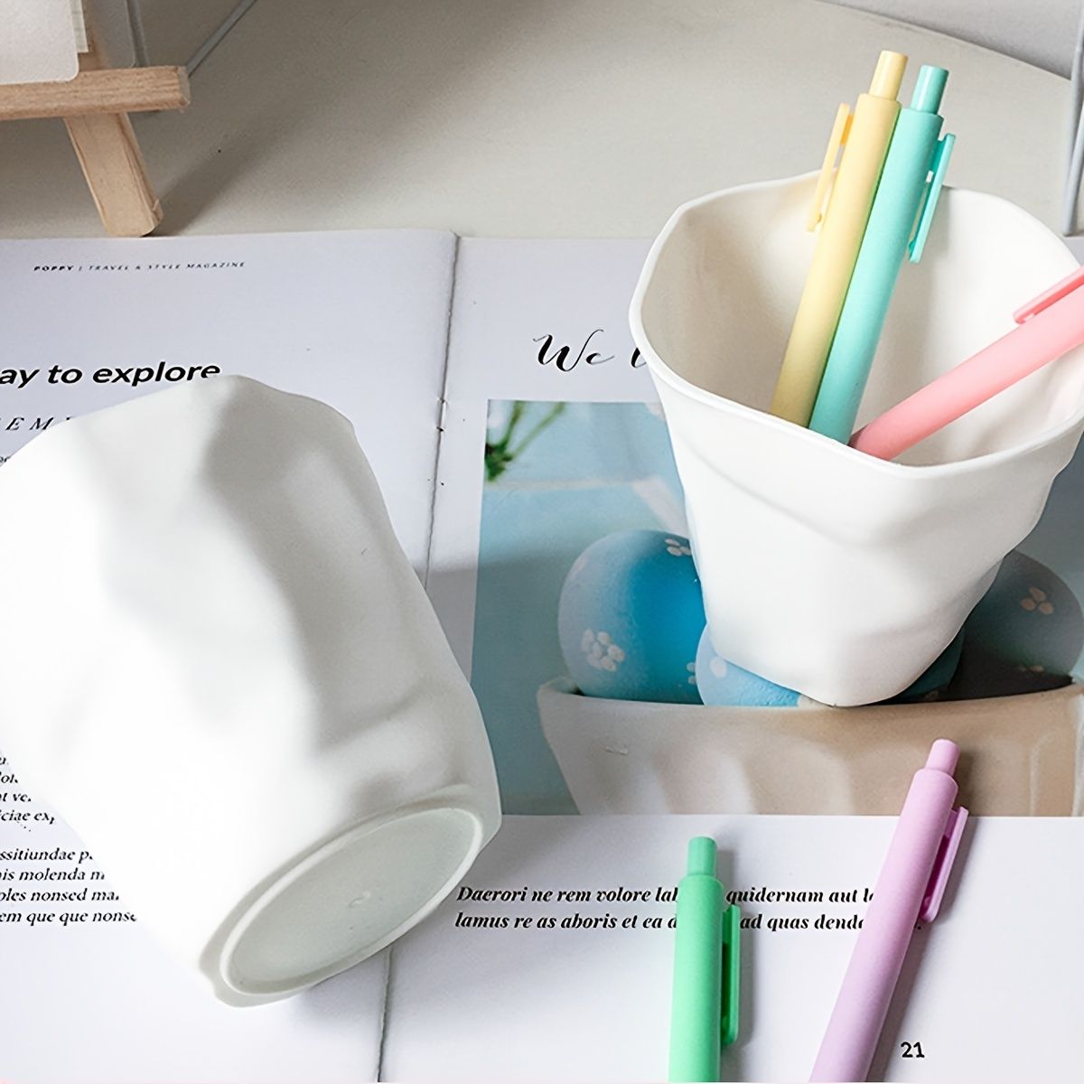 1pc Simple Style Multifunctional White Pen Holder Stationery Office Pen Holder Desktop Storage - Renee Lane Company