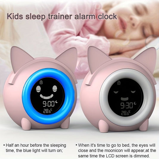 1pc Sleep Training Clock with Night Light, Sound Machine, Nap Timer, Snooze, Indoor Temperature, and Digital Wake Up Clock for Toddlers - Perfect for Boys and Girls Bedroom - Pink/Blue - Renee Lane Company