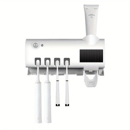 1pc Smart Toothbrush Sanitizer, Free Punching Wall Mounted Toothbrush Holder, Automatic Squeeze Toothpaste Device - Renee Lane Company