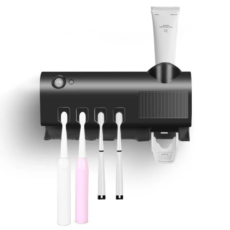 1pc Smart Toothbrush Sanitizer, Free Punching Wall Mounted Toothbrush Holder, Automatic Squeeze Toothpaste Device - Renee Lane Company
