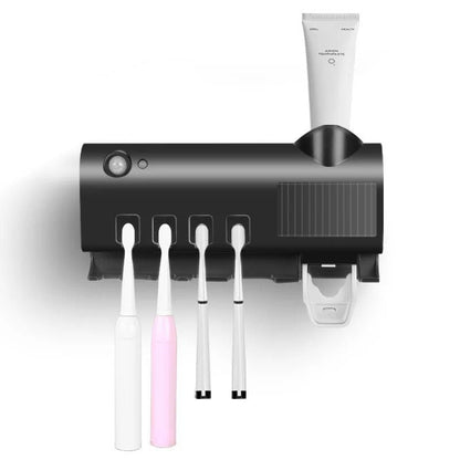 1pc Smart Toothbrush Sanitizer, Free Punching Wall Mounted Toothbrush Holder, Automatic Squeeze Toothpaste Device - Renee Lane Company