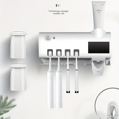 1pc Smart Toothbrush Sanitizer, Free Punching Wall Mounted Toothbrush Holder, Automatic Squeeze Toothpaste Device - Renee Lane Company