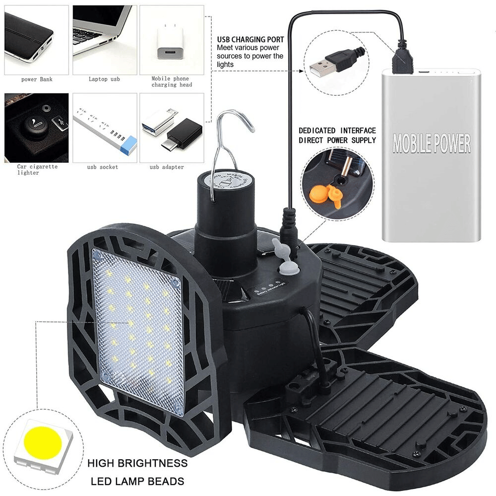 1pc Solar Garage Light, USB Charging Ceiling Light With 5 Deformable Panels For Home Shed Barn Emergency SOS Hiking Tent Indoor Outdoor - Renee Lane Company