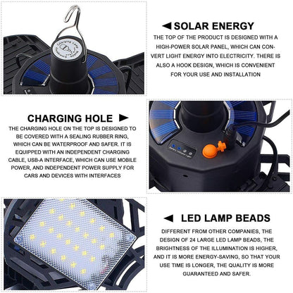 1pc Solar Garage Light, USB Charging Ceiling Light With 5 Deformable Panels For Home Shed Barn Emergency SOS Hiking Tent Indoor Outdoor - Renee Lane Company