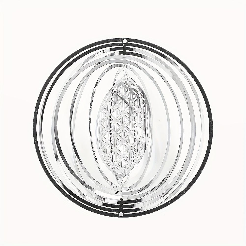 1pc Stainless Steel Flower Of Life Wind Spinner Laser Hollow 3D Rotating Wind Chimes Garden Hanging Reflective Bird Repeller Pendant - Renee Lane Company