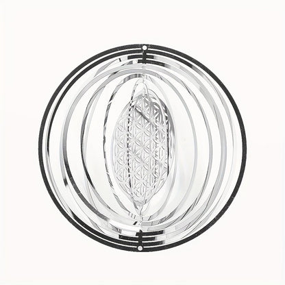 1pc Stainless Steel Flower Of Life Wind Spinner Laser Hollow 3D Rotating Wind Chimes Garden Hanging Reflective Bird Repeller Pendant - Renee Lane Company