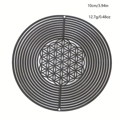 1pc Stainless Steel Flower Of Life Wind Spinner Laser Hollow 3D Rotating Wind Chimes Garden Hanging Reflective Bird Repeller Pendant - Renee Lane Company