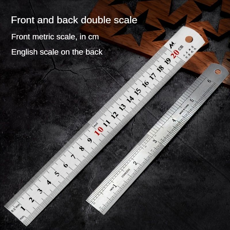 1pc Stainless Steel Ruler, 6 8 12 20Inch, Steel Ruler With Inch And Metric, Machinist Ruler, Metric Ruler, Imperial Ruler, For School, Office, Home, Engineer, Craft - Renee Lane Company