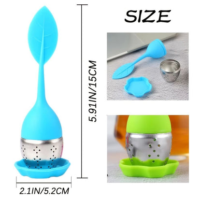 1pc Tea Infuser Silicone Handle Stainless Steel Strainer Drip Tray Included - Loose Tea Steeper - Best Tea Infuser For Loose Leaf Or Herbal Tea - Renee Lane Company