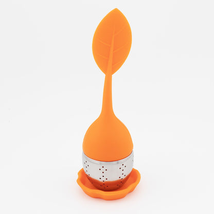 1pc Tea Infuser Silicone Handle Stainless Steel Strainer Drip Tray Included - Loose Tea Steeper - Best Tea Infuser For Loose Leaf Or Herbal Tea - Renee Lane Company