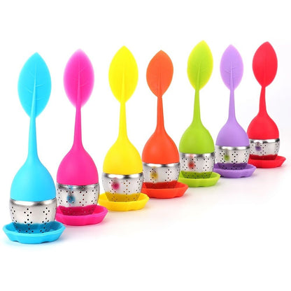 1pc Tea Infuser Silicone Handle Stainless Steel Strainer Drip Tray Included - Loose Tea Steeper - Best Tea Infuser For Loose Leaf Or Herbal Tea - Renee Lane Company