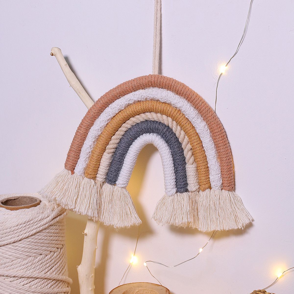 1pc Vibrant Rainbow Macrame Wall Hanging - Stunning Home Decor for Living Room, Bedroom, and More - Renee Lane Company