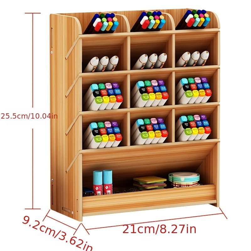 1pc Wooden Desk Organizer, Multi-Functional DIY Pen Holder, Pen Organizer For Desk, Desktop Stationary, Easy Assembly, Home Office Art Supplies Organizer Storage With Drawer - Renee Lane Company