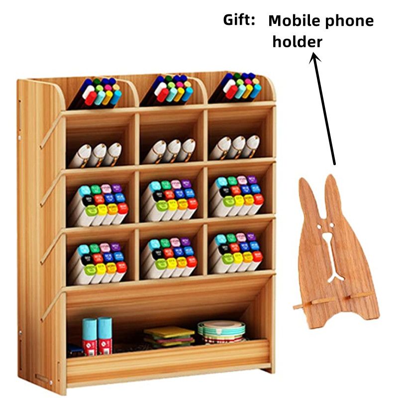 1pc Wooden Desk Organizer, Multi-Functional DIY Pen Holder, Pen Organizer For Desk, Desktop Stationary, Easy Assembly, Home Office Art Supplies Organizer Storage With Drawer - Renee Lane Company