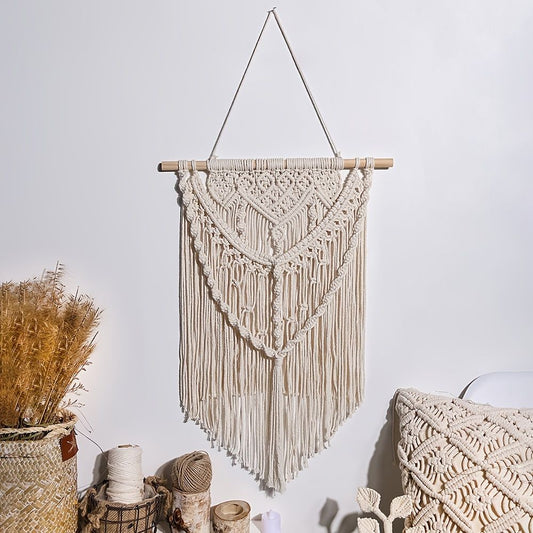 1pc Woven Wall Hanging Ornament, Bohemian Fabric Macrame Braided Tassel Wall Decoration, Boho Decoration For Living Room Bedroom Room Decor - Renee Lane Company