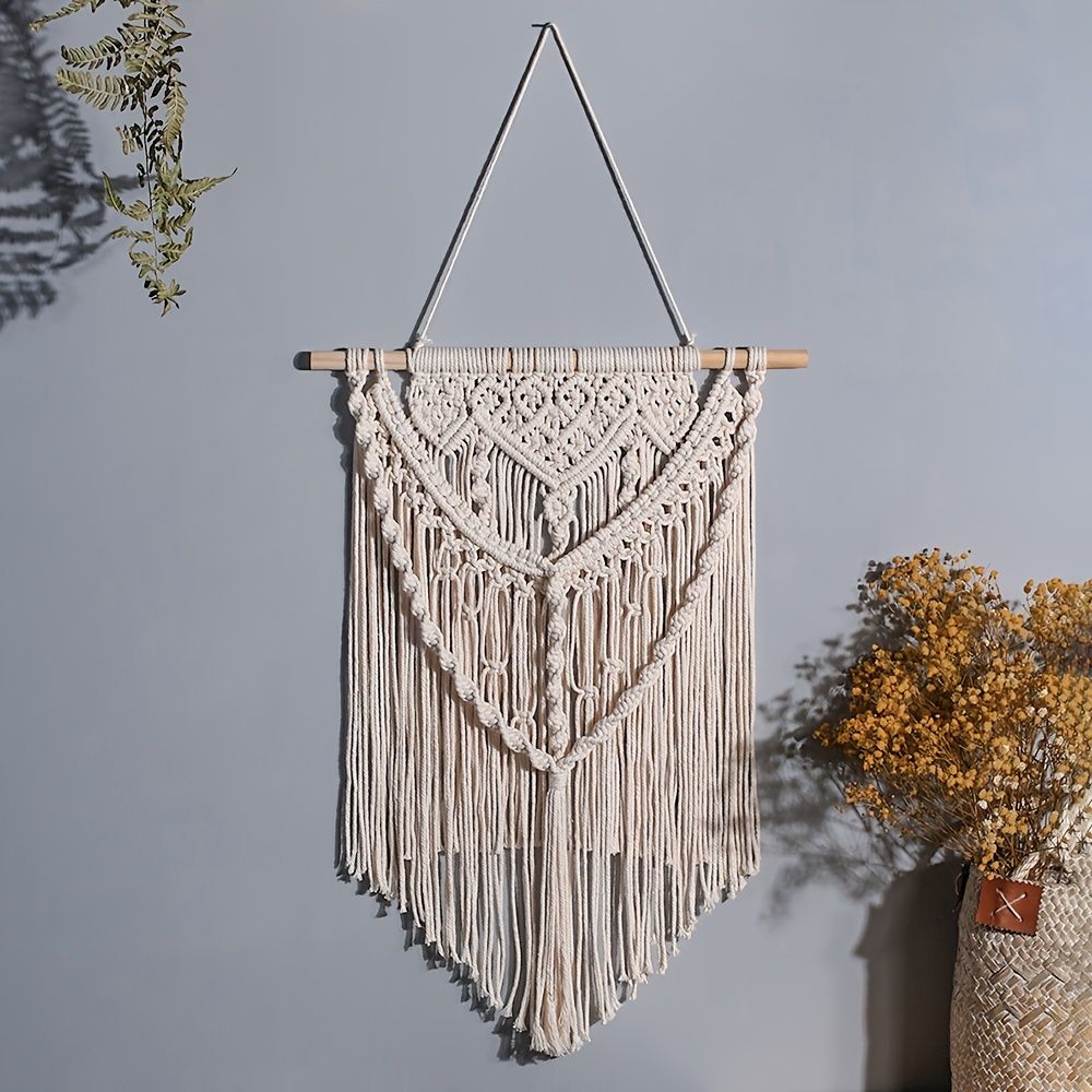 1pc Woven Wall Hanging Ornament, Bohemian Fabric Macrame Braided Tassel Wall Decoration, Boho Decoration For Living Room Bedroom Room Decor - Renee Lane Company