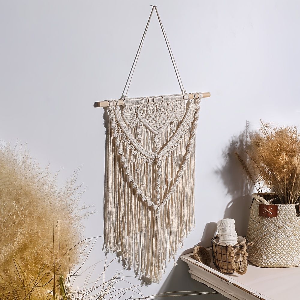1pc Woven Wall Hanging Ornament, Bohemian Fabric Macrame Braided Tassel Wall Decoration, Boho Decoration For Living Room Bedroom Room Decor - Renee Lane Company