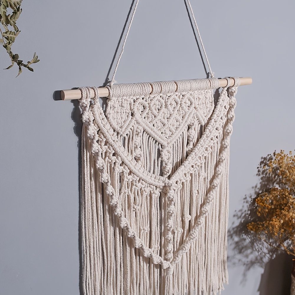 1pc Woven Wall Hanging Ornament, Bohemian Fabric Macrame Braided Tassel Wall Decoration, Boho Decoration For Living Room Bedroom Room Decor - Renee Lane Company
