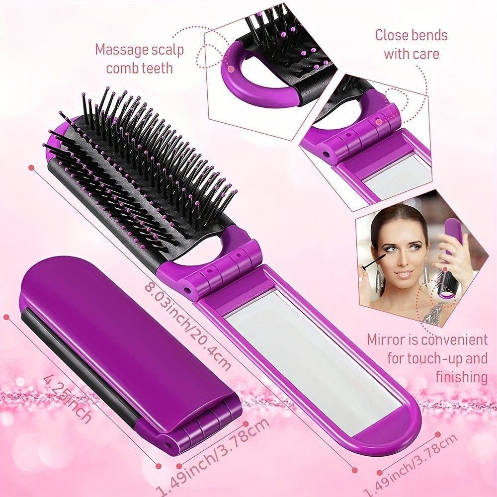 1pcs Collapsible Travel Hair Comb with Mirror - Portable and Compact Hair Brush for On-the-Go Grooming - Renee Lane Company