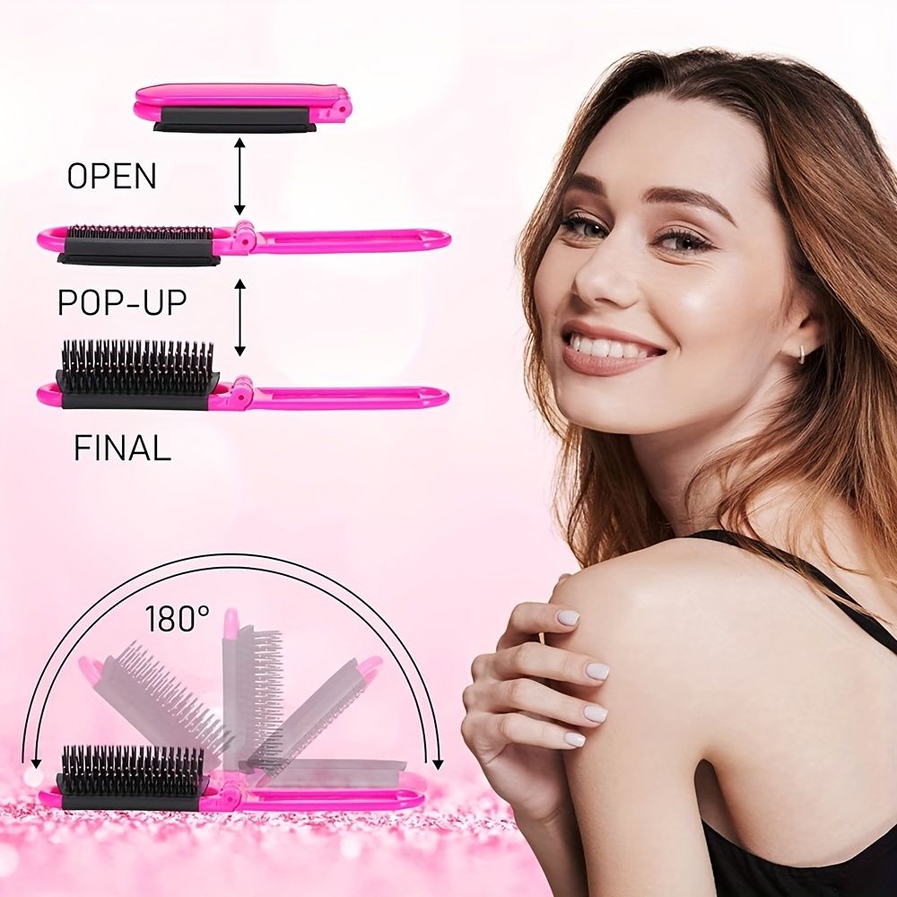 1pcs Collapsible Travel Hair Comb with Mirror - Portable and Compact Hair Brush for On-the-Go Grooming - Renee Lane Company