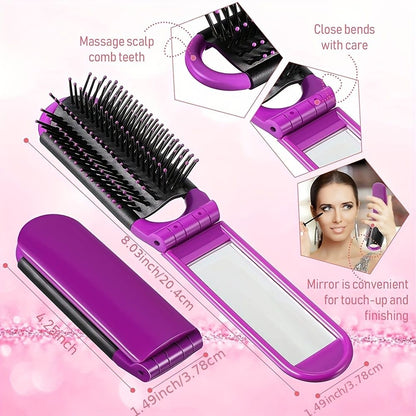 1pcs Collapsible Travel Hair Comb with Mirror - Portable and Compact Hair Brush for On-the-Go Grooming - Renee Lane Company