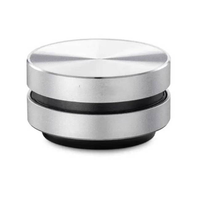 Silver bone-conducting speaker with black base ring and rounded top