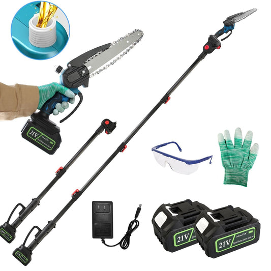 2-In-1 8' Cordless Electric Pole Saw and Mini Chainsaw with Extension Poles 2Pcs 21V 3.0Ah Batteries Adjustable Length Chain Saw With Auto Oiler Safety Switch For Wood Cutting - Renee Lane Company