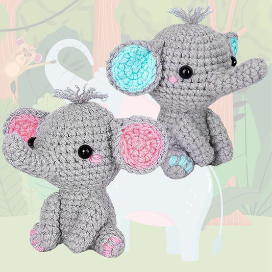 2 Lovely Elephants Crochet Kit Crochet Kit for Beginners DIY Knitting Supplies for Kids Adults 2 Types of Elephants - Renee Lane Company