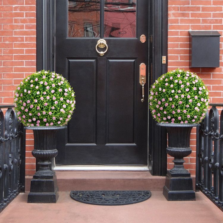 2 PCS Artificial Plant Topiary Balls 17.5 Inch Faux Decorative Balls with Pink Flowers - Renee Lane Company