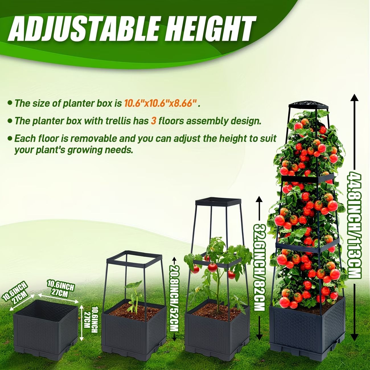 2-Pack 44.8" Self-Watering Tomato Planter with Trellis – Heavy-Duty Indoor & Outdoor Raised Garden Box, Built-in Trapezoid Climbing Grid for Tomatoes, Vegetables & Vining Plants - Renee Lane Company