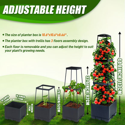 2-Pack 44.8" Self-Watering Tomato Planter with Trellis – Heavy-Duty Indoor & Outdoor Raised Garden Box, Built-in Trapezoid Climbing Grid for Tomatoes, Vegetables & Vining Plants - Renee Lane Company