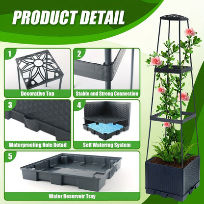 2-Pack 44.8" Self-Watering Tomato Planter with Trellis – Heavy-Duty Indoor & Outdoor Raised Garden Box, Built-in Trapezoid Climbing Grid for Tomatoes, Vegetables & Vining Plants - Renee Lane Company
