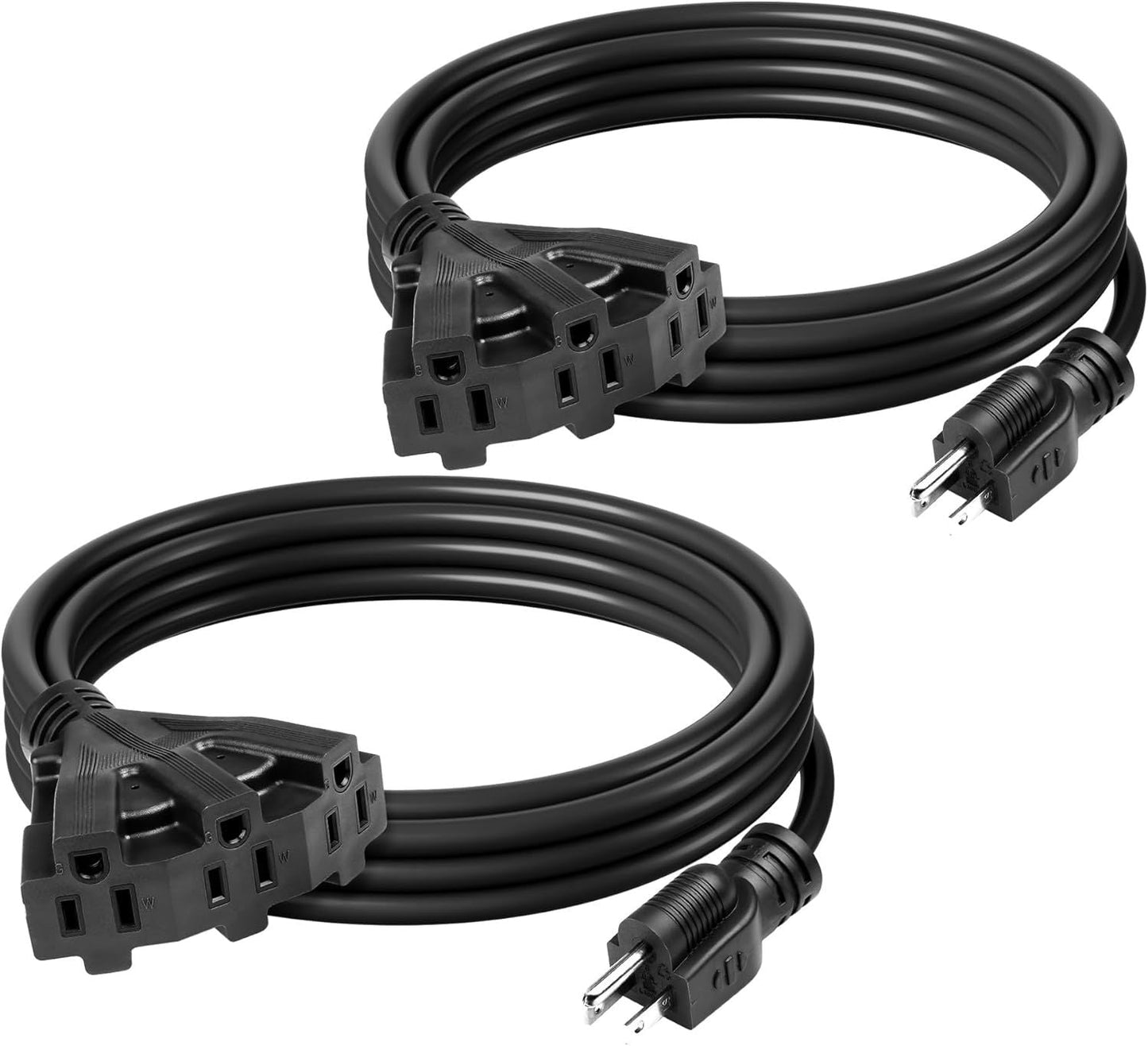 2 Pack Outdoor Extension Cord Set is Ideal for Holiday Yard Decorations and Garden Equipment. with Three outlets You can Plug in Loads up to a Total of 13amps/1625watts. (Black, 10ft) - Renee Lane Company