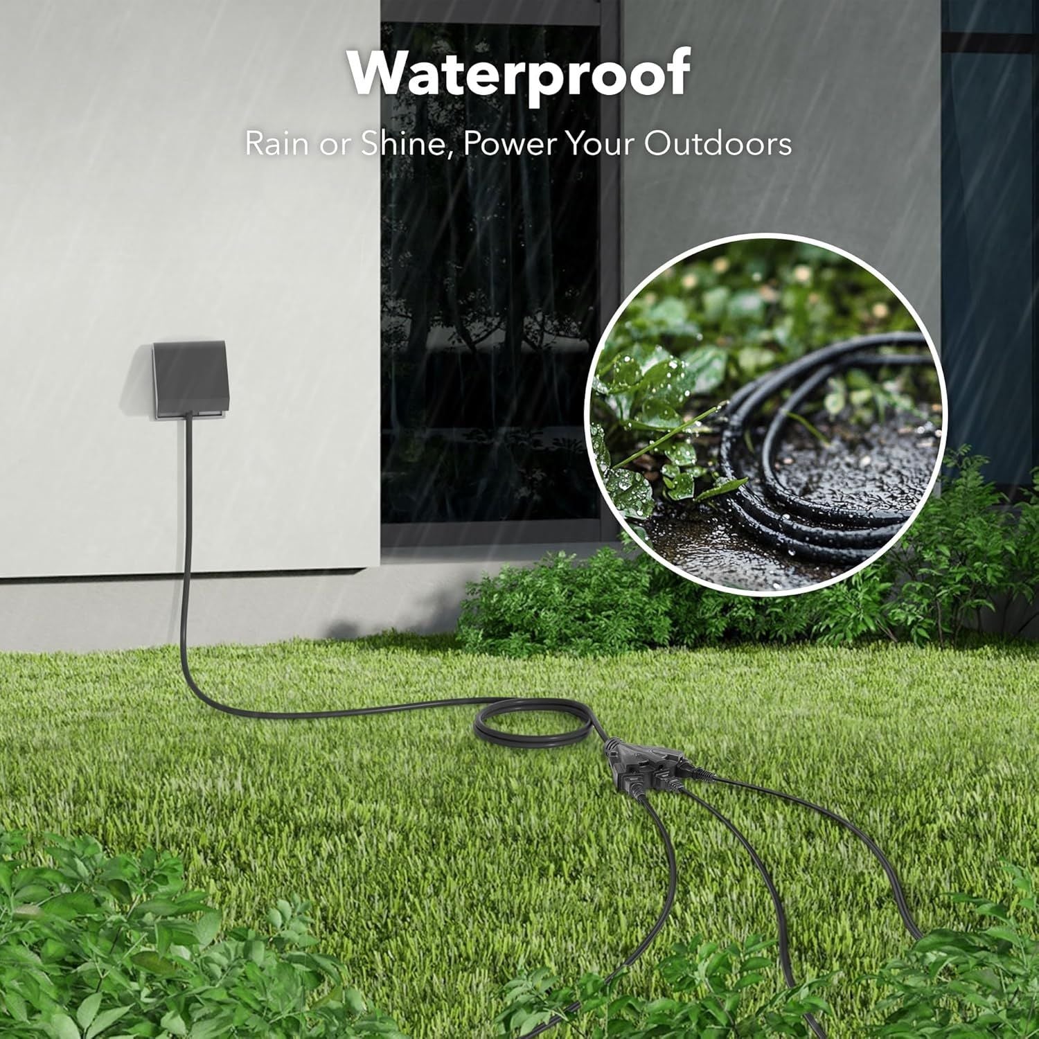 2 Pack Outdoor Extension Cord Set is Ideal for Holiday Yard Decorations and Garden Equipment. with Three outlets You can Plug in Loads up to a Total of 13amps/1625watts. (Black, 10ft) - Renee Lane Company